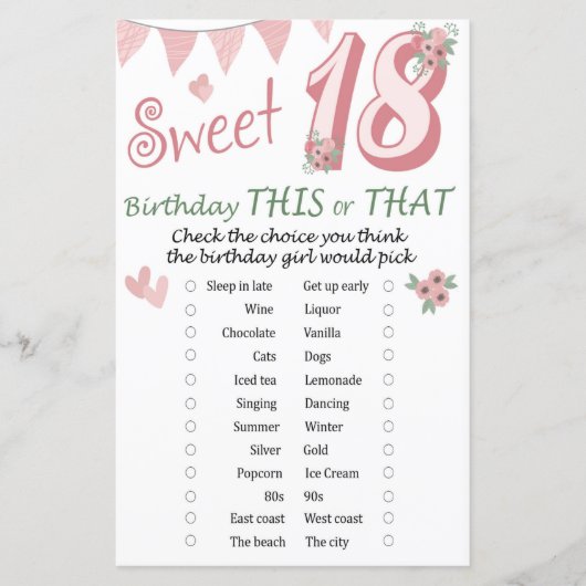 18e verjaardag Dit of dat spel (Voorkant)