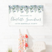 18e verjaardag Dusty Blue Floral Welkom Spandoek (Insitu)