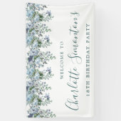 18e verjaardag Dusty Blue Floral Welkom Spandoek (Verticaal)