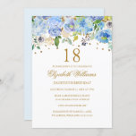 18e verjaardag Elegant Blue Gold Floral Kaart<br><div class="desc">Nog meer bloemkool-doucheuitnodigingen in de Little Bayleigh winkel!</div>