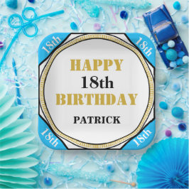 18e verjaardag Elegant Blue Gold Papieren Bordje