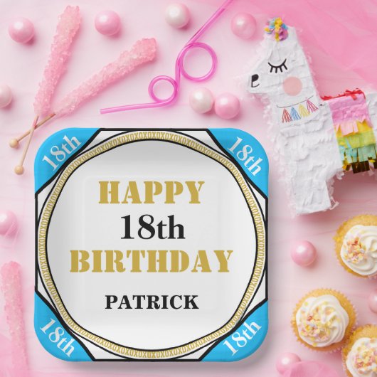 18e verjaardag Elegant Blue Gold Papieren Bordje (Feest)