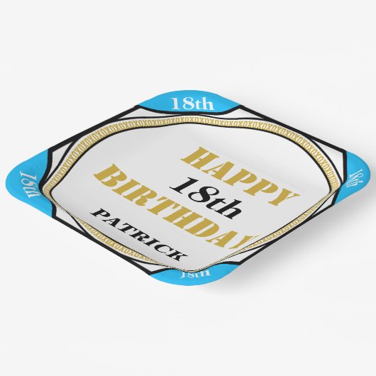 18e verjaardag Elegant Blue Gold Papieren Bordje (Gebogen)