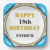 18e verjaardag Elegant Blue Gold Papieren Bordje (Voorkant)