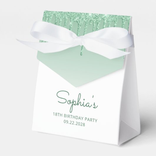 18e verjaardag Elegant Green Glitter Drip Script Bedankdoosjes (Voorkant Zijde)