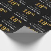 18e verjaardag: Elegant, zwart, Faux Gold look Cadeaupapier (Hoek)