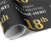 18e verjaardag: Elegant, zwart, Faux Gold look Cadeaupapier (Rol Hoek)