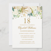 18e verjaardag Elegante gouden bloemen uitnodiging (Voorkant)