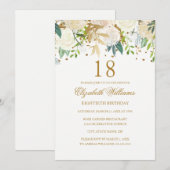 18e verjaardag Elegante gouden bloemen uitnodiging (Voorkant / Achterkant)