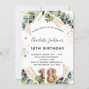 18e verjaardag eucalyptus greenery glitter elegant kaart