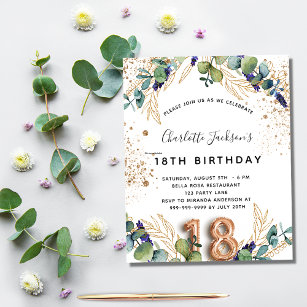 18e verjaardag eucalyptus greenery glitter elegant uitnodiging briefkaart