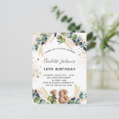 18e verjaardag eucalyptus greenery glitter elegant uitnodiging briefkaart (Staand voorkant)