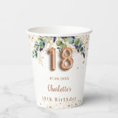 18e verjaardag eucalyptus greenery glitter monogra papieren bekers (Achterkant)