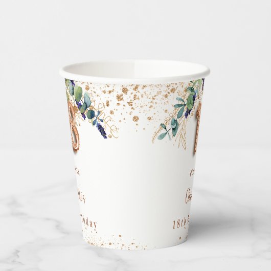 18e verjaardag eucalyptus greenery glitter monogra papieren bekers (Links)
