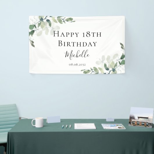 18e verjaardag Eucalyptus Greenery Modern Welcome Spandoek (Beurs)