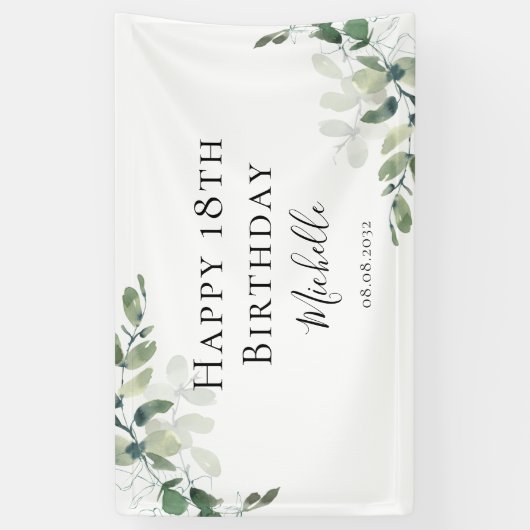 18e verjaardag Eucalyptus Greenery Modern Welcome Spandoek (Verticaal)