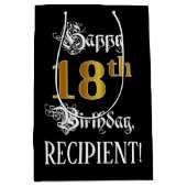 18e verjaardag ~ Fancy script; Faux Gold look; naa Medium Cadeauzakje (Voorkant)