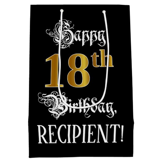 18e verjaardag ~ Fancy script; Faux Gold look; naa Medium Cadeauzakje (Achterkant)