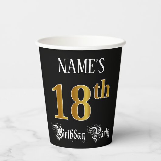 18e verjaardag — Fancy script, Faux Gold look Papieren Bekers (Achterkant)