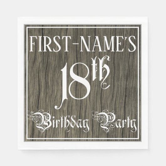 18e verjaardag — Fancy script, Faux Wood Kijk Servet (Voorkant)