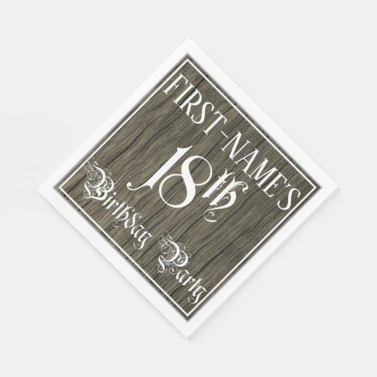 18e verjaardag — Fancy script, Faux Wood Kijk Servet (Hoek)