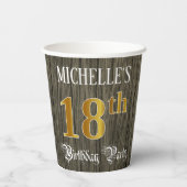 18e verjaardag — Faux Gold & Faux Wood Papieren Bekers (Achterkant)