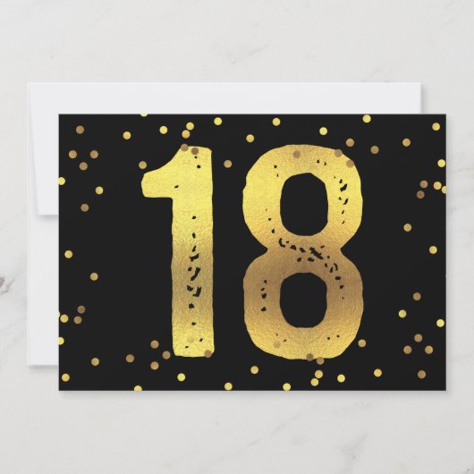 18e verjaardag Faux Gold Foil Confetti Black Kaart (Voorkant)