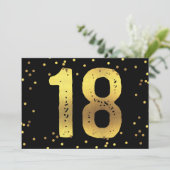 18e verjaardag Faux Gold Foil Confetti Black Kaart (Staand voorkant)