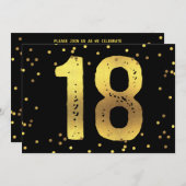 18e verjaardag Faux Gold Foil Confetti Black Kaart (Voorkant / Achterkant)