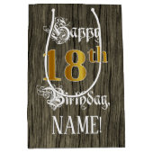 18e verjaardag: Faux Gold look & Faux Wood Pattern Medium Cadeauzakje (Voorkant)