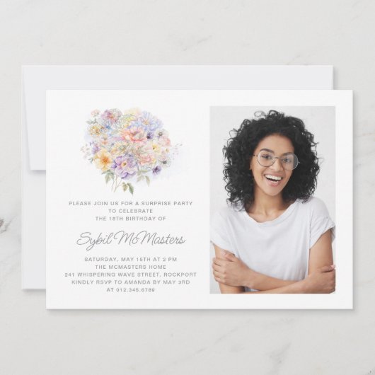 18e Verjaardag Feest Bloem Boeket Foto Verrassing Kaart (Voorkant)