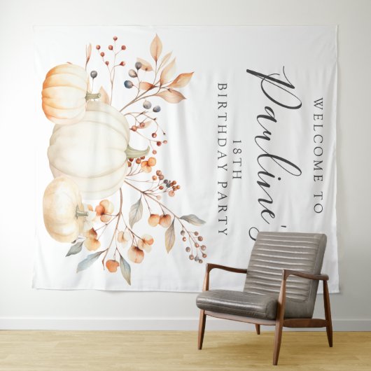 18e Verjaardag Feest Herfst Pompoen Bladeren Wandkleed (In Situ (horizontaal))