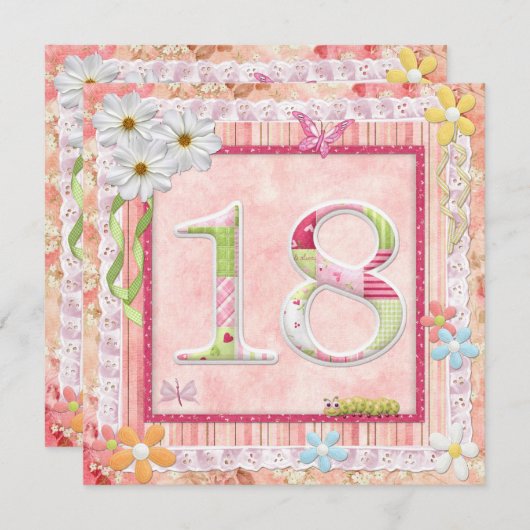 18e verjaardag feest scrapbooking stijl kaart (Voorkant / Achterkant)