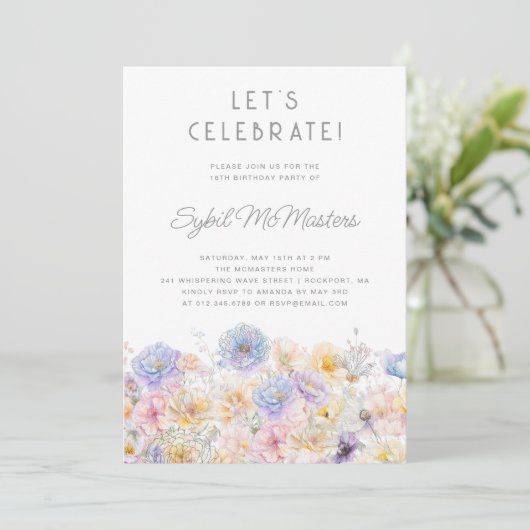 18e Verjaardag Feest Voorjaar Waterverf Bloemen Kaart (Staand voorkant)