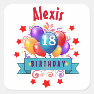 18e verjaardag Festive Colorful Balloons V10HZ Vierkante Sticker