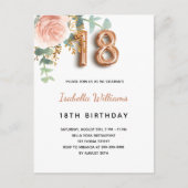 18e verjaardag floraal roos goud eucalyptus greene uitnodiging briefkaart (Voorkant)