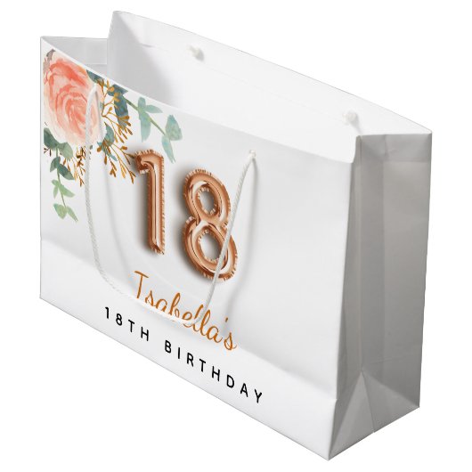 18e verjaardag floraal roos goud eucalyptusverjaar groot cadeauzakje (Voorkant Gekanteld)