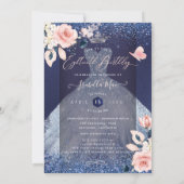 18e verjaardag Floral Dusty Blue Glitter Gown Kaart (Achterkant)