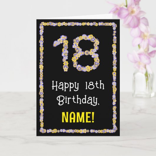 18e verjaardag: Floral Flowers Number, Custom Name Kaart (Orchidee)