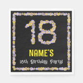 18e verjaardag: Floral Flowers Number, Custom Name Servet (Voorkant)