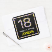 18e verjaardag: Floral Flowers Number, Custom Name Vierkante Sticker (Envelop)