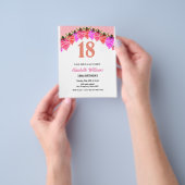 18e verjaardag Floral Roos Gold Invitation Flyer (Hand)
