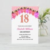 18e verjaardag Floral Roos Gold Invitation Kaart (Staand voorkant)
