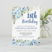 18e verjaardag Florale marineblauw goudglitter-Sti Kaart (Staand voorkant)