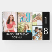 18e verjaardag Foto Collage 5 Afbeelding Black Whi Spandoek (Horizontaal)