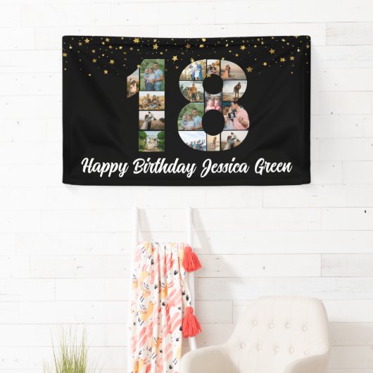 18e verjaardag Foto Collage gelukkig verjaardagsev Spandoek (Insitu)