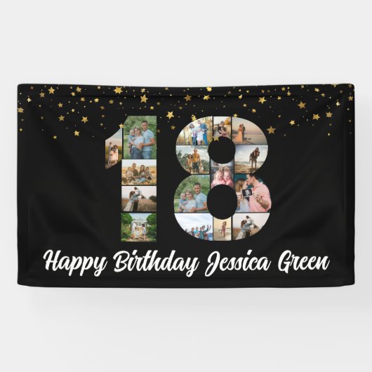 18e verjaardag Foto Collage gelukkig verjaardagsev Spandoek (Horizontaal)