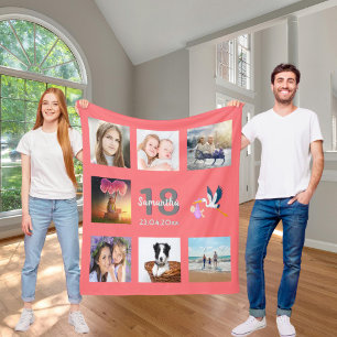 18e verjaardag foto collage meisje koraal fleece deken