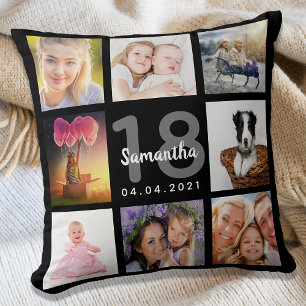 18e verjaardag foto collage meisje zwart kussen