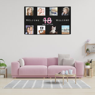 18e verjaardag foto collage meisje zwart spandoek